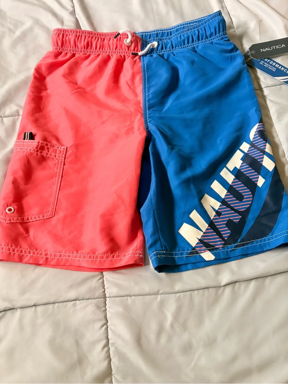 Nautica Coral and Blue Colorblock Boys' Swim Shorts